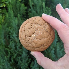 These are so soft and chewy, exactly the texture I was looking for!! The recipe was easy to make, no chilling or creaming butter required. I made a few changes:

- Substituted the egg with a little soya yogurt and egg replacement powder
- Dairy-free margarine and veg shortening instead of butter
- no chocolate chips
- replaced 60g of plain flour with strong bread flour
- added a tablespoon of Five Spice
- sprinkled the tops with brown sugar once baked