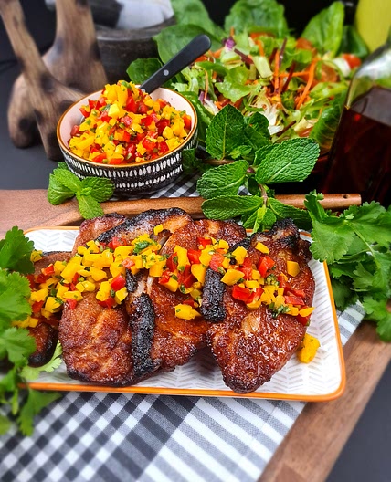 BBQ Grilled Pork Chops with Mango Salsa by Pureety