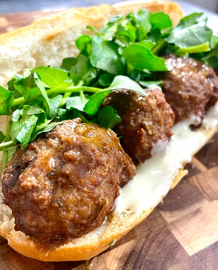 Lion's Head Meatball Sub w/ Scallion Oil Mayo