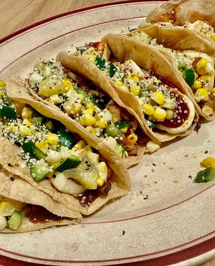 113. Sweet Potato and Halloumi Tacos with Kiwi Fruit Salsa