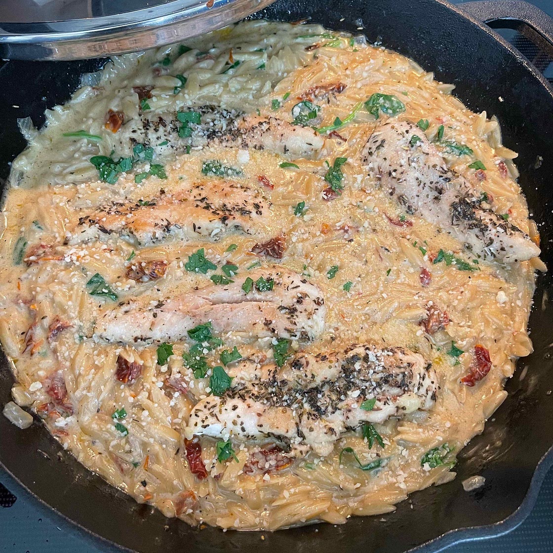 Tuscan Chicken and Orzo Skillet