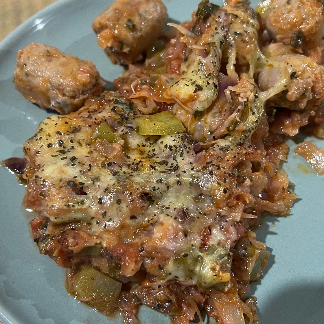 Keto Cheesy Cabbage Sausage Skillet